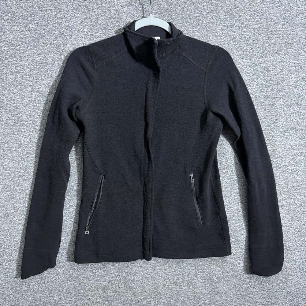 IBEX Women's Small Black Wool Zip Up / Snap Zip Pocket High Collar Jacket